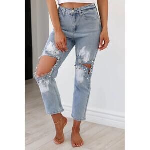 Bibi Pearl Distressed Women’s -High Rise Straight Jeans - Small